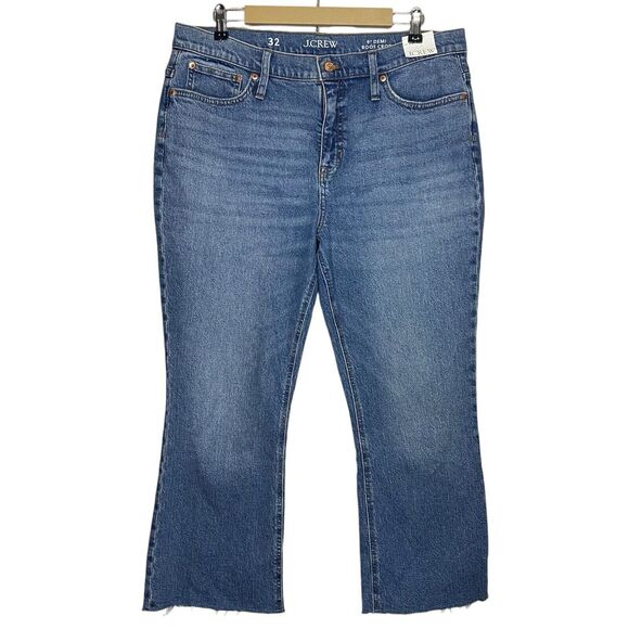 NWT J Crew Jeans Women 32 Blue 9" Demi Boot Crop Raw Hem Denim High Rise BP584 - Picture 1 of 16